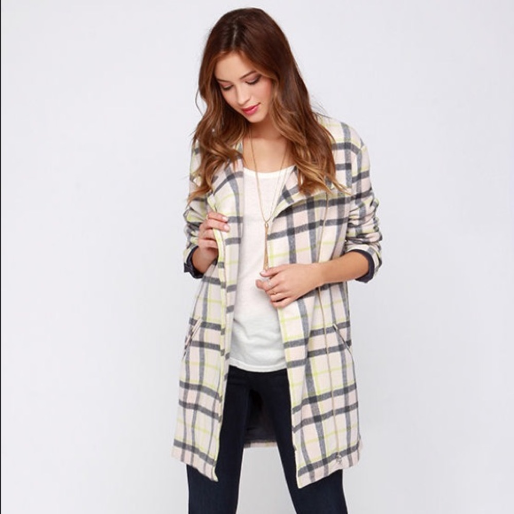 Finders Keepers Long Time Cream Plaid Coat